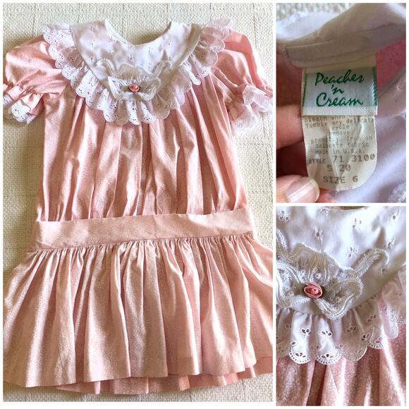 Peaches 'n Cream Other - VTG 80s Peaches ’n Cream Pink Lace Ruffle Dress Girls 6 Cottagecore Prairie USA